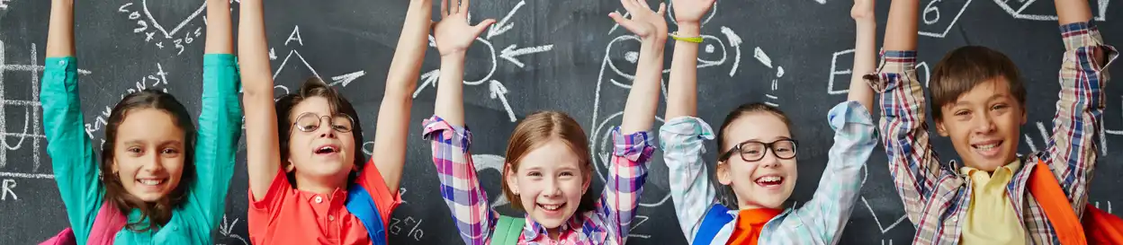 children waving their arms