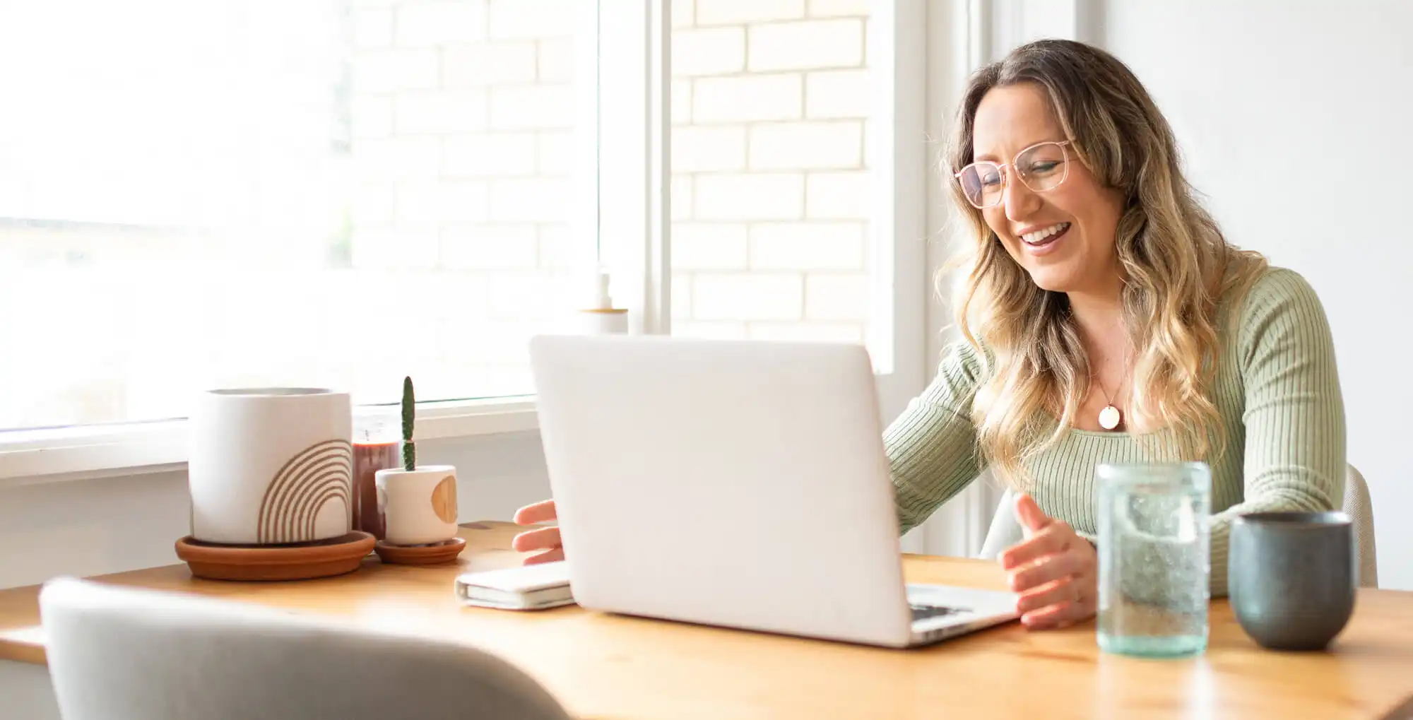 Female teacher working from home